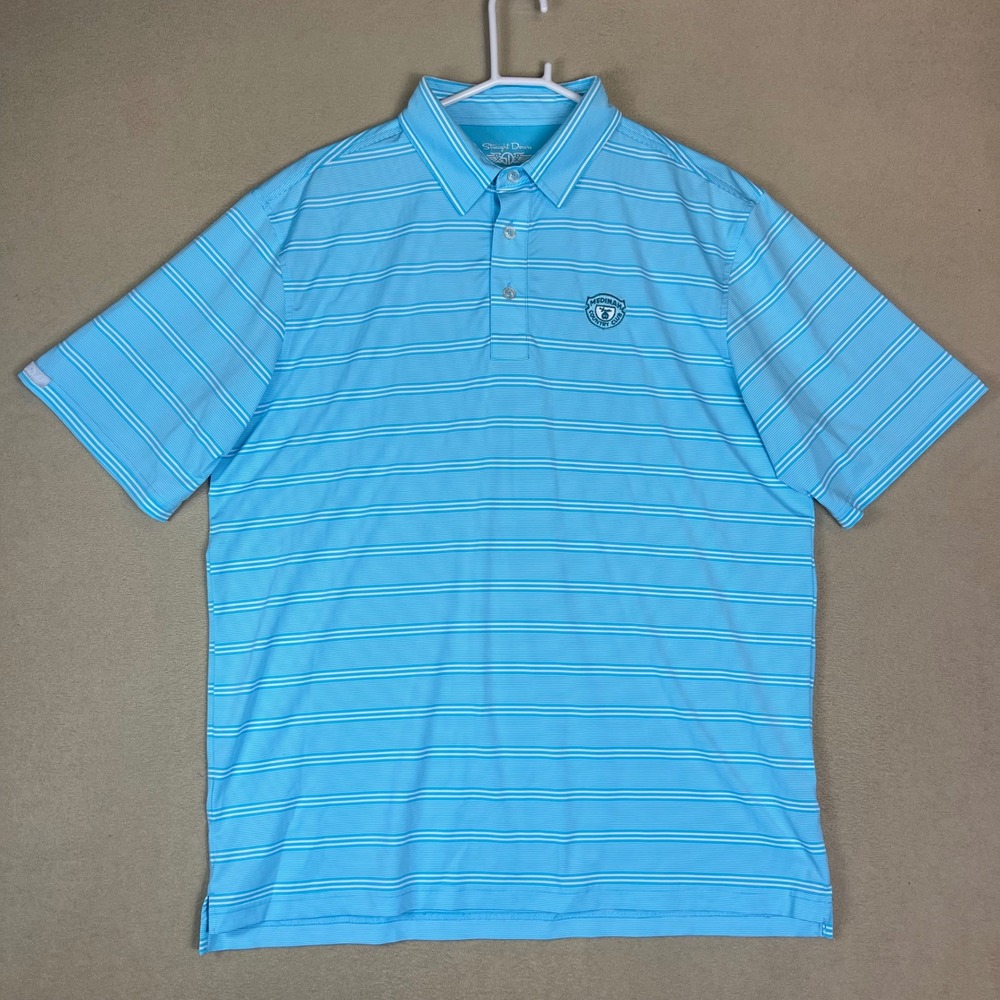 Straight Down Men's XL‎ Blue Stripe Golf Polo Shirt Medinah Country Club